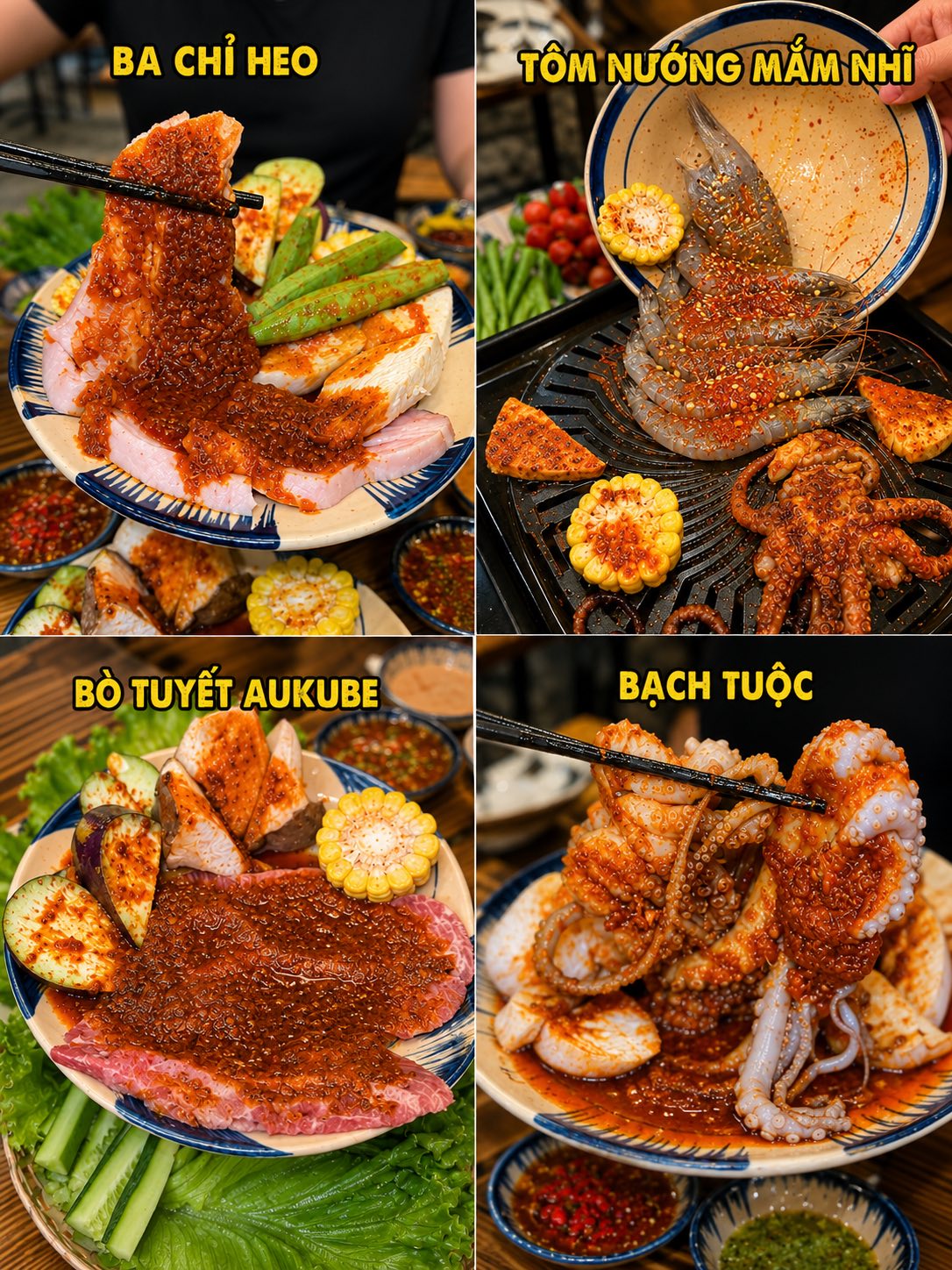 Mẹt nướng tổng hợp 4 món nướng ngon lành tại Trạm Nướng Bất Ổn