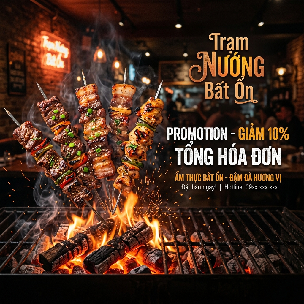 Chương trình khuyến mãi giảm 10% khi đặt bàn trước tại Trạm Nướng Bất Ổn